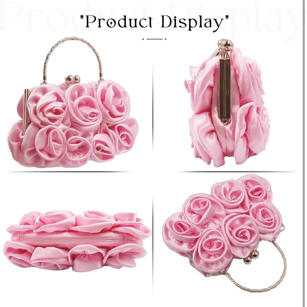 Women Evening Clutch Bag Floral Satin Small Purses with Detachable Strap
